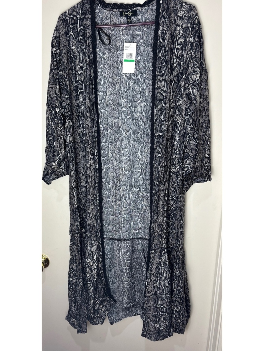 Jessica Simpson Linnea Snake Print Long Duster Kimono Cardigan Size L NWT